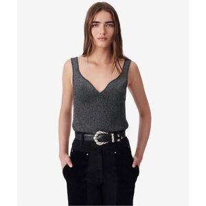IRO Anubi black lurex silver metallic sleeveless V neck top small